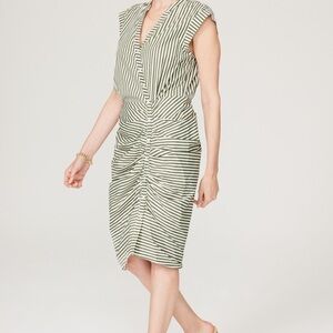 Veronica Beard Striped Ruched Shirt Dress